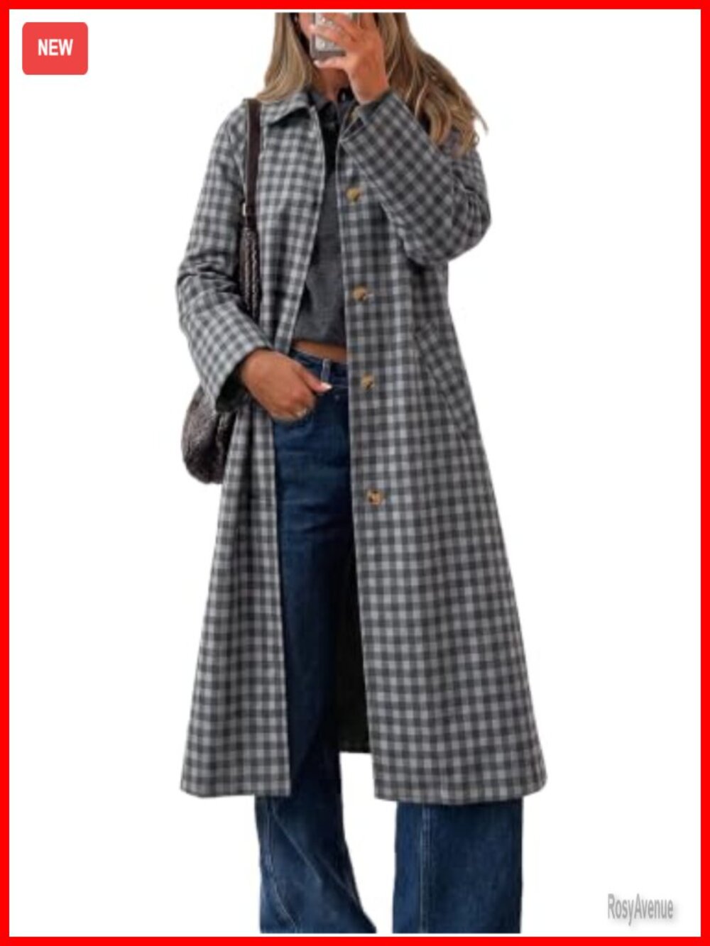 Plaid Trench Coat Fall Lapel Single Breasted Long Jacket